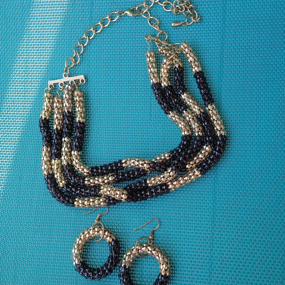 Chic Black and Gold Beaded Hoop Earrings